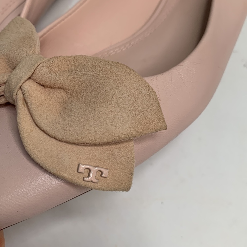 Tory Burch Rosalind Pale Pink Leather Ballet Flat with Bows S-168 Sz 7 - Picture 6 of 12